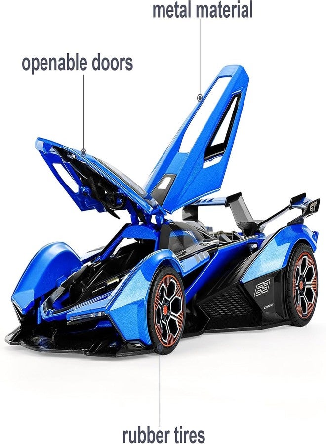 TONIRY Scale Exclusive Alloy Metal Pull Back Die-cast Car Model with Sound Light Mini Auto Toy for Kids Metal Model Toy Car with Sound and Light (1:22 Scale Lamborghini RANBO V12GT-BLUE) - Image 4